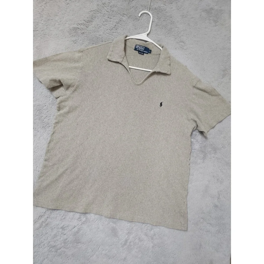 Vintage Polo Ralph Lauren Shirt Mens Large Loop Camp Johnny Collar Gray L 90s